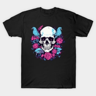 Floral Flowers Skull and Birds T-Shirt